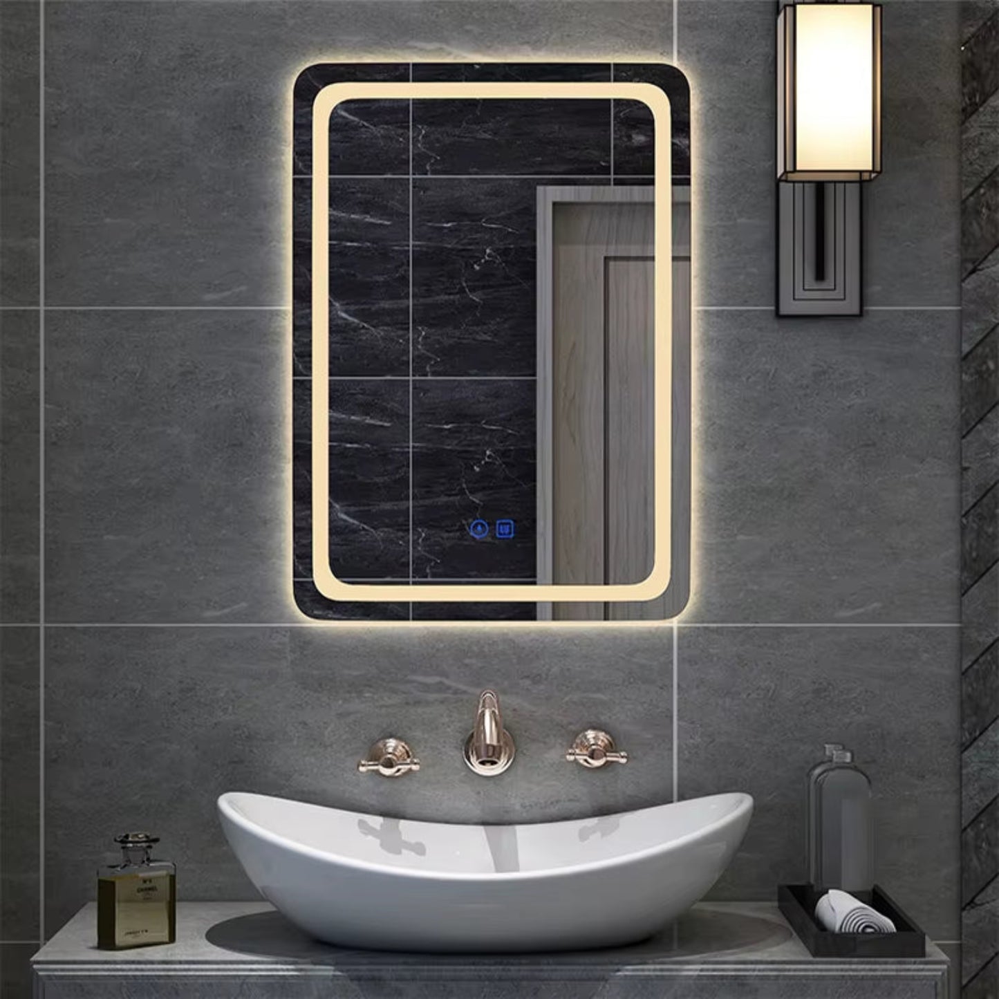 50X70Cm Upright Smart Bathroom Mirror LED Light Makeup Mirror Backlight with Defogging Bluetooth Speaker for Home Decoration