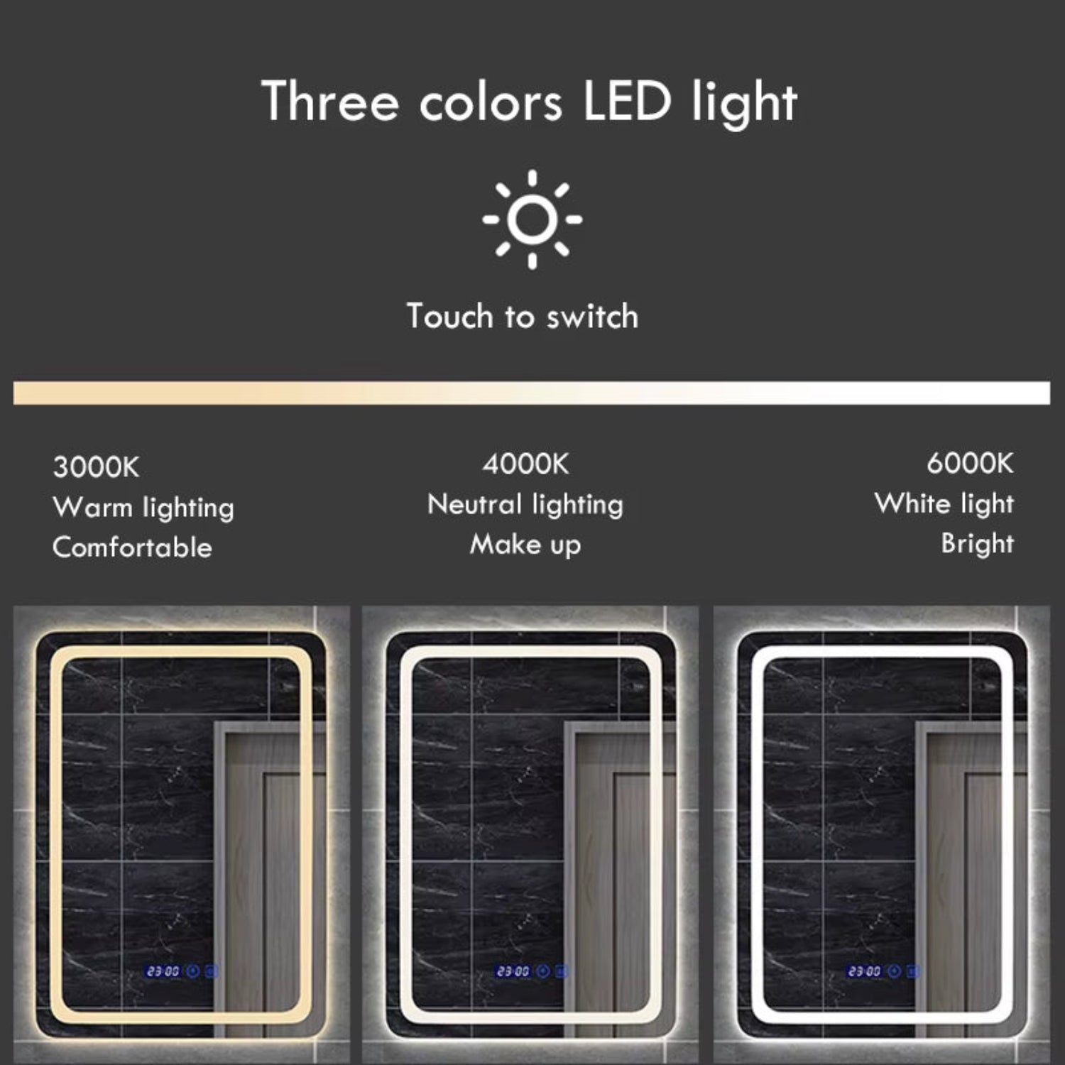 50X70Cm Upright Smart Bathroom Mirror LED Light Makeup Mirror Backlight with Defogging Bluetooth Speaker for Home Decoration