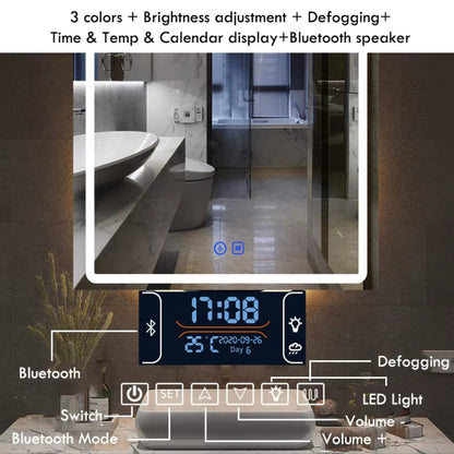50X70Cm Upright Smart Bathroom Mirror LED Light Makeup Mirror Backlight with Defogging Bluetooth Speaker for Home Decoration