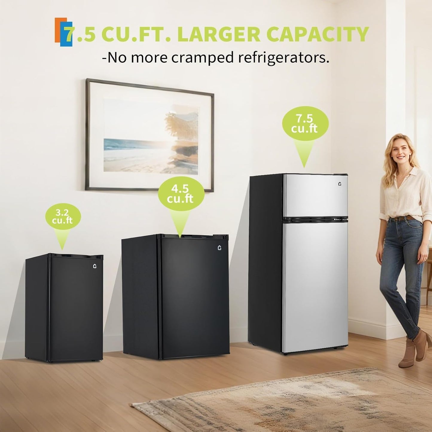 3.2 Cu.Ft Energy-Efficient Compact Refrigerator with Freezer, Quiet Adjustable Thermostat Removable Shelf Reversible Door, College Dorm Mini Fridge Perfect for Dorm, Apartment, Office, Bedroom
