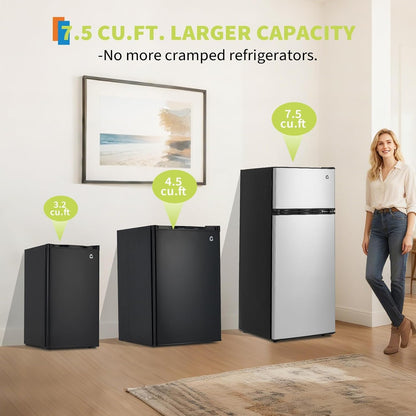 3.2 Cu.Ft Energy-Efficient Compact Refrigerator with Freezer, Quiet Adjustable Thermostat Removable Shelf Reversible Door, College Dorm Mini Fridge Perfect for Dorm, Apartment, Office, Bedroom