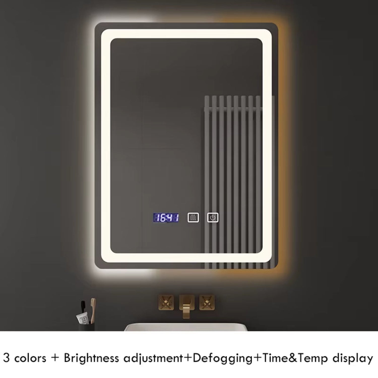 50X70Cm Upright Smart Bathroom Mirror LED Light Makeup Mirror Backlight with Defogging Bluetooth Speaker for Home Decoration