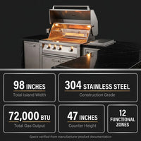 BBQ Island Outdoor Kitchen Kits, 4-Burner 72000 BTU Stainless Steel Modular 98 Inch Natural Gas Outdoor Kitchen Bar Barbecue Island Grill with Refrigerator and Sink for Patio Backyard — Results & Stats