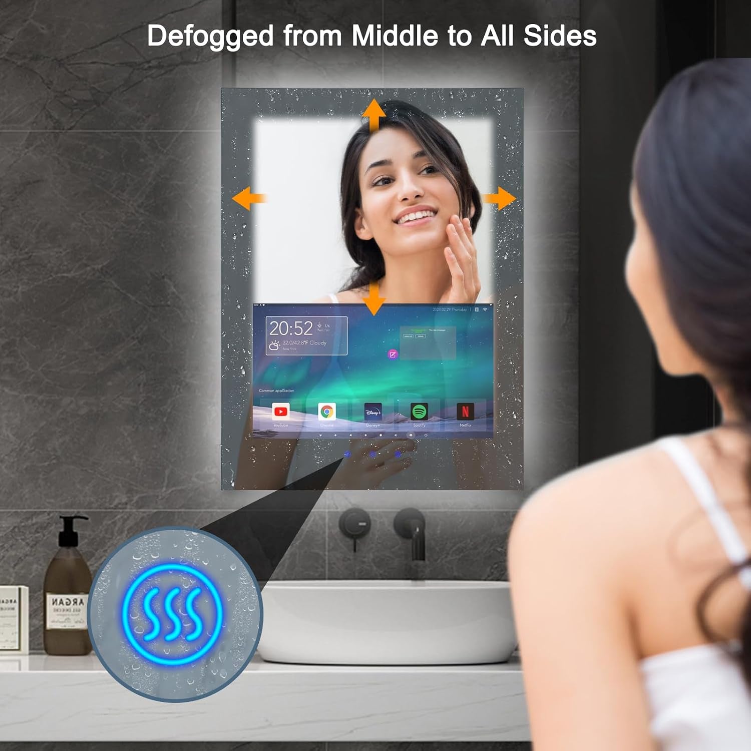 24X32 Inch LED Smart Bathroom Mirror with 21.5" Hidden Touchscreen,Anti-Fog,Ip66 Waterproof,Android System,3-Color LED Lighting,Built-In Speakers,Clock&Weather Display,Wifi Bluetooth Hdmi,Wall-Mounted