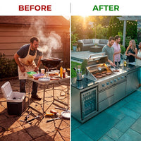 BBQ Island Outdoor Kitchen Kits, 4-Burner 72000 BTU Stainless Steel Modular 98 Inch Natural Gas Outdoor Kitchen Bar Barbecue Island Grill with Refrigerator and Sink for Patio Backyard — Before & After