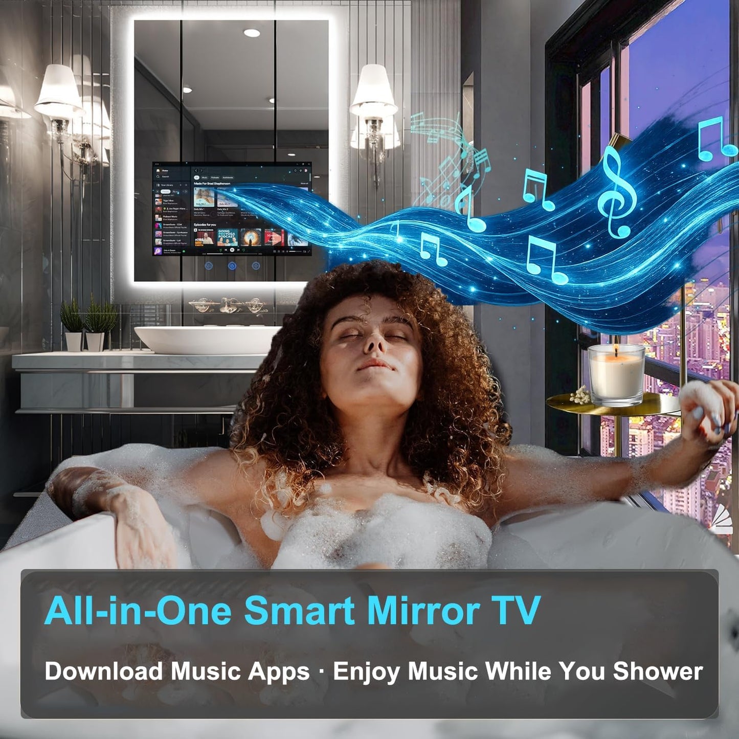 24X32 Inch LED Smart Bathroom Mirror with 21.5" Hidden Touchscreen,Anti-Fog,Ip66 Waterproof,Android System,3-Color LED Lighting,Built-In Speakers,Clock&Weather Display,Wifi Bluetooth Hdmi,Wall-Mounted