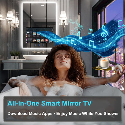 24X32 Inch LED Smart Bathroom Mirror with 21.5" Hidden Touchscreen,Anti-Fog,Ip66 Waterproof,Android System,3-Color LED Lighting,Built-In Speakers,Clock&Weather Display,Wifi Bluetooth Hdmi,Wall-Mounted