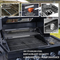 BBQ Island Outdoor Kitchen Kits, 4-Burner 72000 BTU Stainless Steel Modular 98 Inch Natural Gas Outdoor Kitchen Bar Barbecue Island Grill with Refrigerator and Sink for Patio Backyard