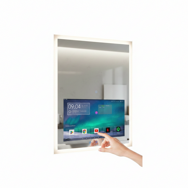 24X32 Inch LED Smart Bathroom Mirror with 21.5" Hidden Touchscreen,Anti-Fog,Ip66 Waterproof,Android System,3-Color LED Lighting,Built-In Speakers,Clock&Weather Display,Wifi Bluetooth Hdmi,Wall-Mounted